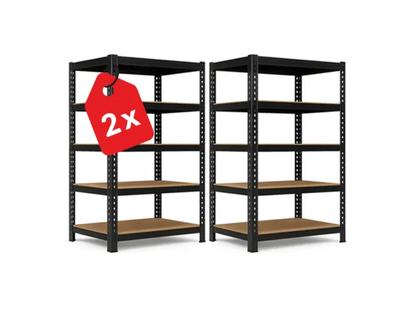 Regál 216x120x50 cm profesionálny 5-policový, nosnosť 2000 kg - čierny - 2ks