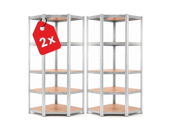 Regál 180x90x40 cm rohový pozinkovaný 5-polícový, nosnosť 875 kg - 2ks