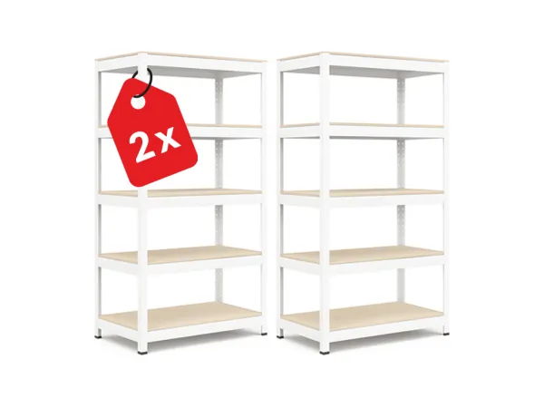 Regál 183x40x40 cm lakovaný 5-policový, nosnosť 1000 kg, RIVET - biely - 2ks
