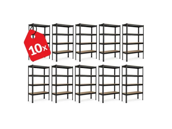 Akcia 10x Regál 180x160x50 cm profesionálny 4-policový, nosnosť 1600 kg - čierny
