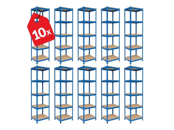 Akcia 10x Regál 180x40x40 cm lakovaný 5-policový, nosnosť 875 kg - modrý