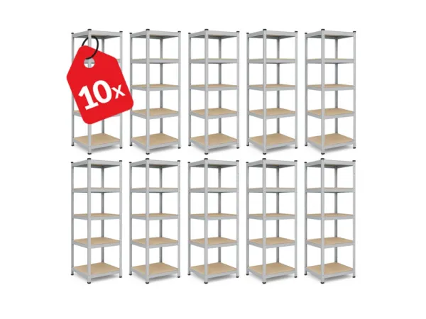 Akcia 10x Regál 180x40x40 cm pozinkovaný 5-policový, nosnosť 875 kg