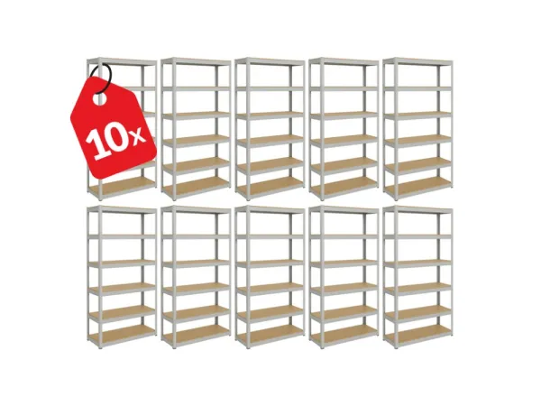 Akcia 10x Regál 220x120x40 cm pozinkovaný 6-policový, nosnosť 1050 kg