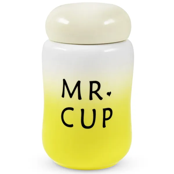 Mingyi 15873-A Keramický hrnček s viečkom, MR CUP, žltý, 0,3 L