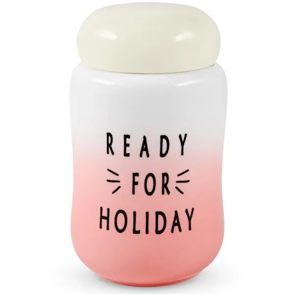 Mingyi 71583-D Keramický hrnček s viečkom, Ready for holiday, červený, 0,3 L