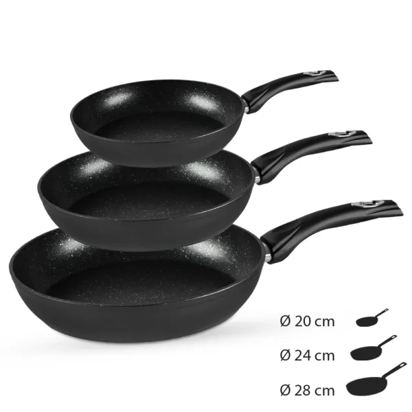 Royalty Line RL-FM3F3BK Mramorová panvica 20/24/28 cm, 3 ks, čierna