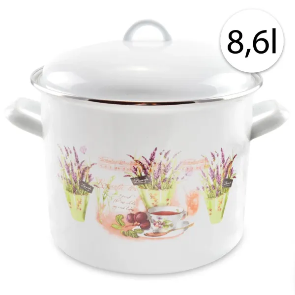 Perfect Home 13472 Smaltovaný hrniec 24cm, 8,6l + pokrievka, biely, levanduľa