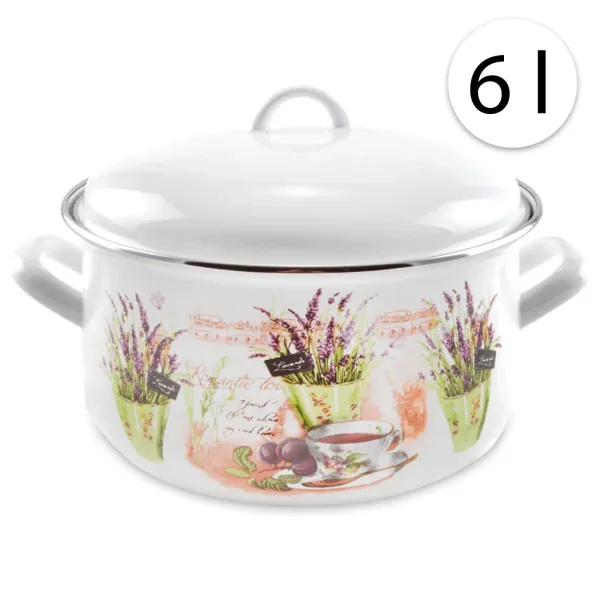 Perfect Home 13470 Smaltovaný hrniec 24cm, 6l + pokrievka, biely, levanduľa