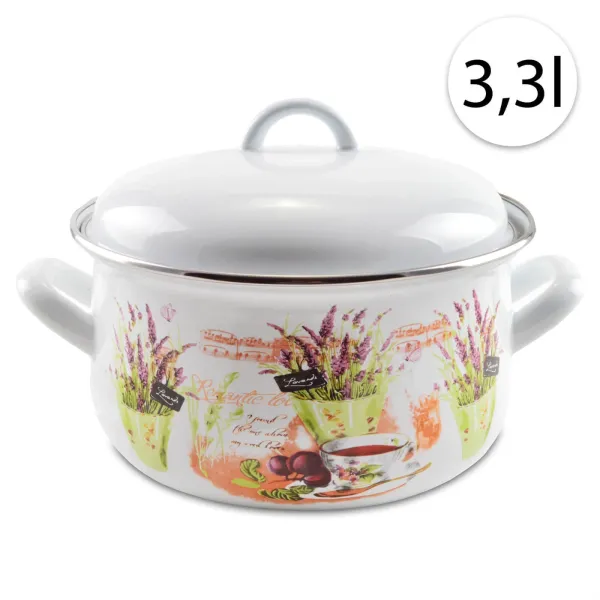 Perfect Home 13468 Smaltovaný hrniec 20cm, 3,3l + pokrievka, biely, levanduľa