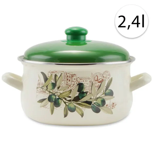 Perfect Home 14827 Smaltovaný hrniec 18cm, 2,4l + pokrievka, biely, oliva