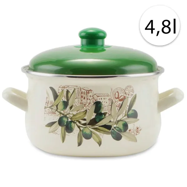 Perfect Home 14829 Smaltovaný hrniec 22cm, 4,8l + pokrievka, biely, oliva