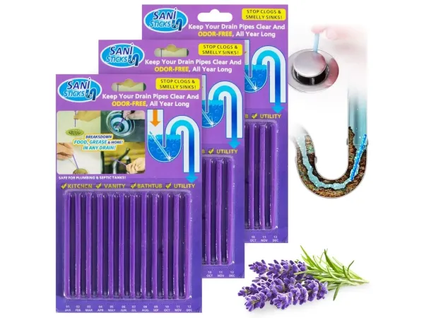 TFY SANI-STICK-Prp312 Tyčinky na čistenie odpadu, 3x12ks, LEVANDUĽA