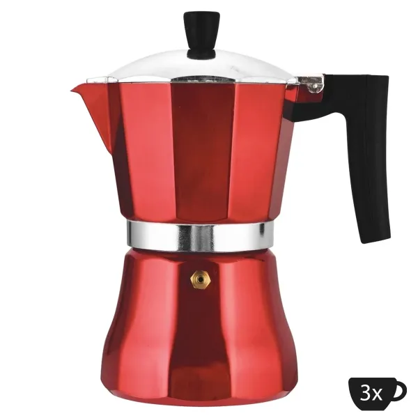 Moka kávovar na indukciu 3 šálky,  Perfect Home Metal Red 16687 hliník, červený