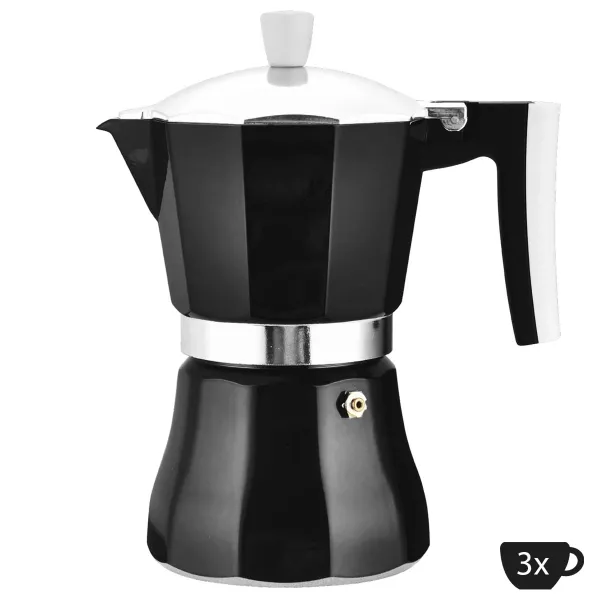 Moka kávovar na indukciu 3 šálky,  Perfect Home Azzurro 16662 hliník, čierny