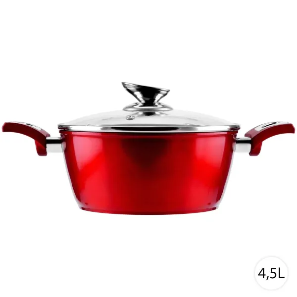 Hrniec na indukciu s pokrievkou 4,5L, granitový Metal Red, Perfect Home 10397