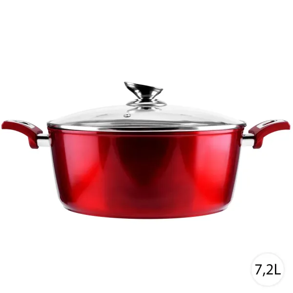 Hrniec na indukciu s pokrievkou 7,2L, granitový Metal Red, Perfect Home 10399