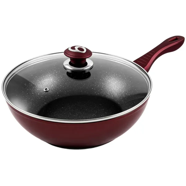 Royal Kitchen Hlboká panvica Wok 30cm, granitová (mramorová) s pokrievkou, 24072