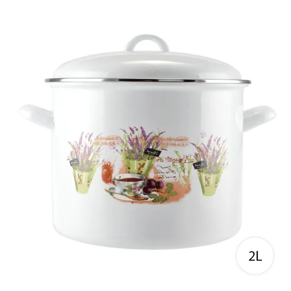 Perfect Home 14224 Smaltovaný hrniec 16cm, 2l + pokrievka, biely, levanduľa