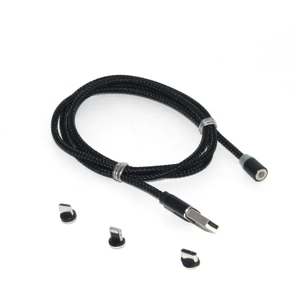 Bomba Nylonový magnetický USB kábel 3v1 pre iPhone/Android 1M Farba: Čierna