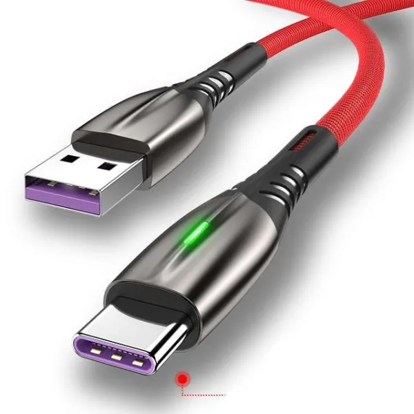 Bomba USB Type C TURBO 5A rýchlonabíjací + data LED kábel Farba: Červená, Dĺžka: 2M