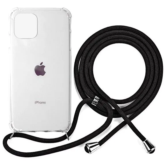 Bomba Zadný transparentný obal s čiernou šnúrkou Neck Strap pre iPhone Model iPhone: iPhone 11