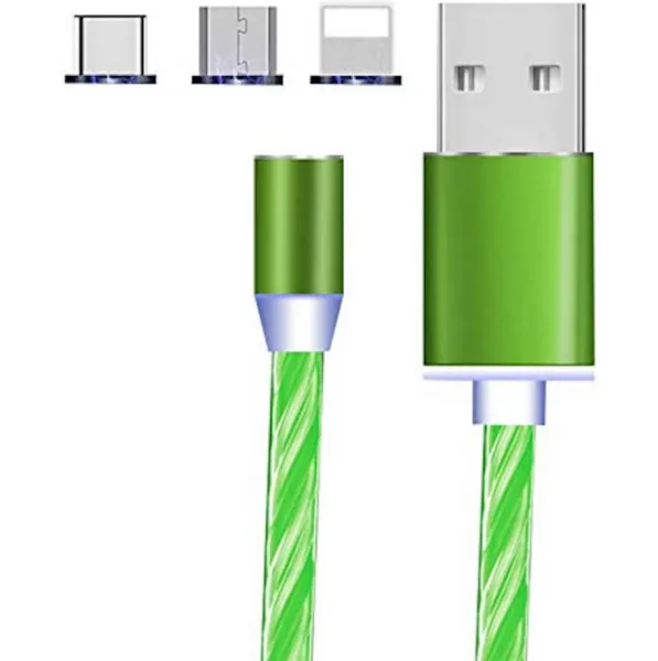 Bomba LED svietiaci magnetický USB kábel 3v1 pre iPhone/Android 1M Farba: Zelená