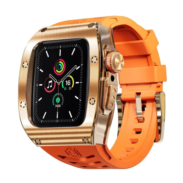 ROZBALENE ShellBox Vodotesné Ochranné Puzdro IP68 s Remienkom - Apple Watch 7 / 8 / 9 (45mm) - Ružovo Zlaté