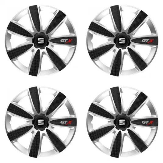 Puklice pre Seat 16 GTX CARBON silver/black