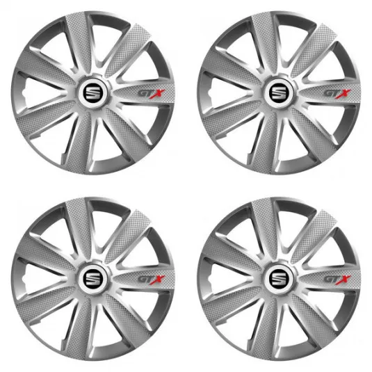 Puklice pre Seat 16 GTX CARBON silver