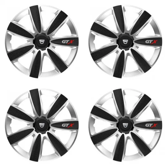 Puklice pre Dacia (staršie logo) 15 GTX CARBON silver/black