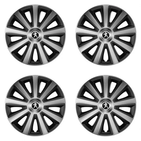 Puklice pre Peugeot (staršie logo) 16 Aviator carbon silver&black