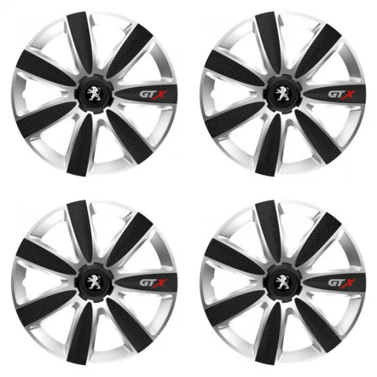 Puklice pre Peugeot (staršie logo) 16 GTX CARBON silver/black