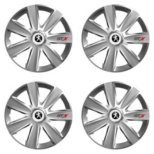 Puklice pre Peugeot (staršie logo) 16 GTX CARBON silver
