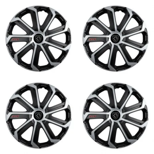 Puklice pre Peugeot (nové logo) 14 Evo black&silver