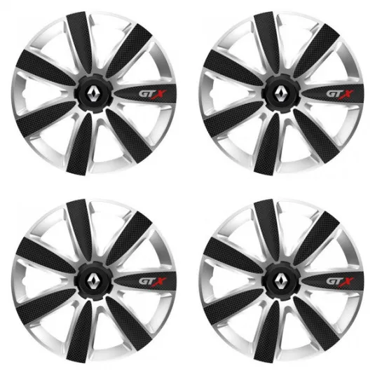 Puklice pre Renault (staršie logo) 14 GTX CARBON silver/black