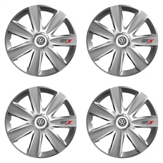 Puklice pre VW (čierne) 16 GTX CARBON silver