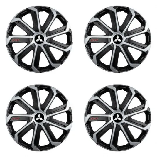 Puklice pre Mitsubishi (strieborné) 14 Evo black&silver