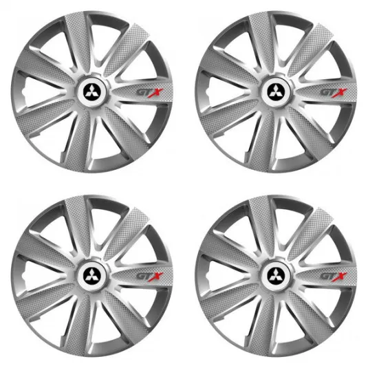 Puklice pre Mitsubishi (strieborné) 15 GTX CARBON silver