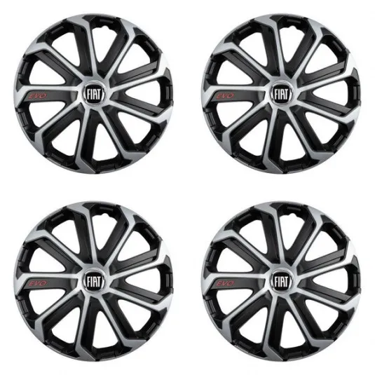 Puklice pre Fiat (čierny) 16 Evo black&silver