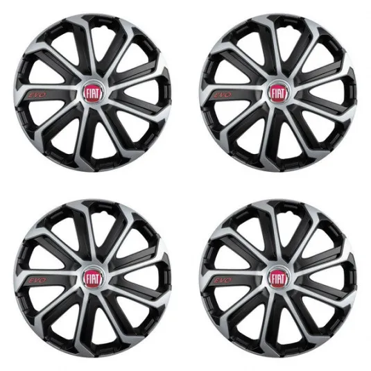 Puklice pre Fiat (červené) 14 Evo black&silver