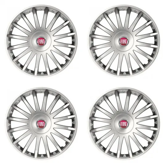 Puklice pre Fiat (červené) 16 CRYSTAL silver