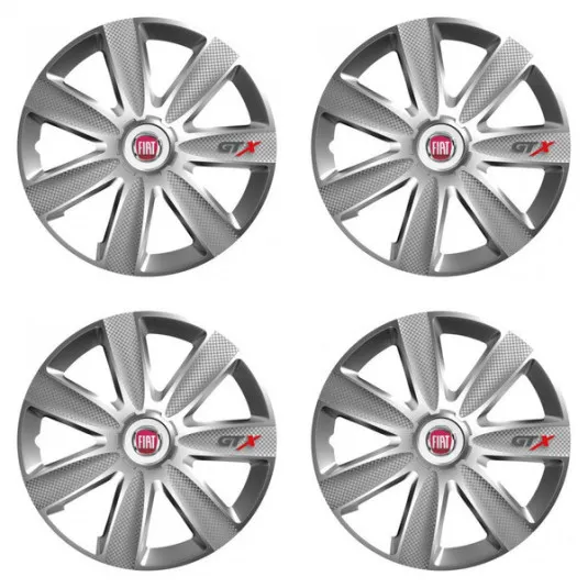 Puklice pre Fiat (červené) 16 GTX CARBON silver