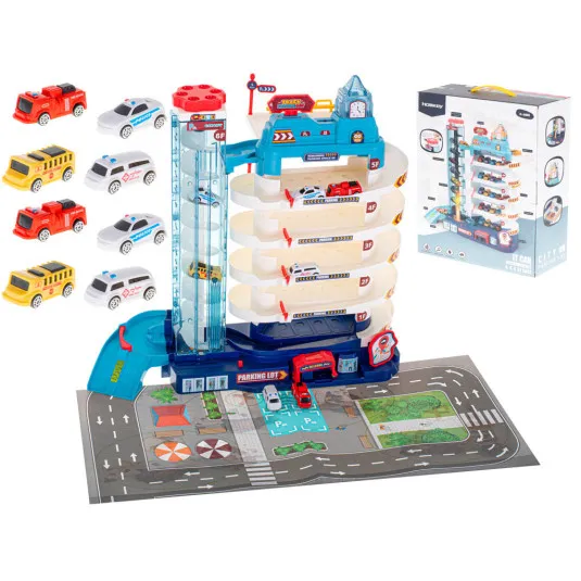 Parkovacia garáž 5 úrovní elektrický výťah + rohož + 8 áut