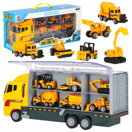 Transporter truck TIR launcher + kovové autá stavebné stroje