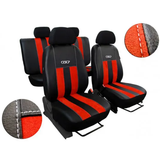 Autopoťahy GT tehlovo červeno-čierne (Alcantara-koža)