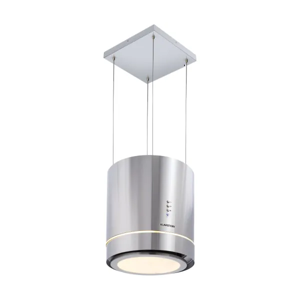 Klarstein Tron Ambience ostrovná digestorová kapucňa Ø38cm, recirkulácia, 540 m³/h, LED, nerezová oceľ