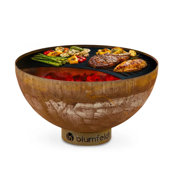 Blumfeldt Savage, ohnisko s grilom, Ø 60,5 cm, oceľ, ochranný kryt, hrdzavá