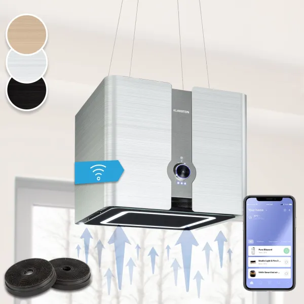 Klarstein Futurelight Smart, digestor, 45 cm, ostrovčekový, 413 m³/h, LED, nehrdzavejúca oceľ, strieborný