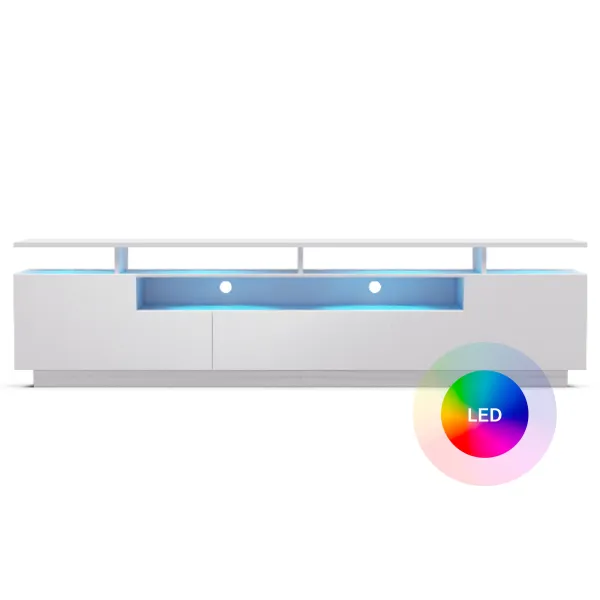 blumfeldt Perth Lowboard , TV skrinka, LED, 3 police, biela, 195 x 33 x 50 cm