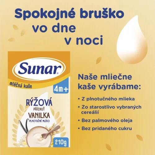 SUNAR Mliečna kaša ryžová vanilka 4+ 210 g